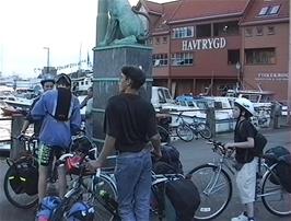 Assembling at Torget, Bergen, just a short distance from the ferry, after getting through passport control.  And it's still light!
